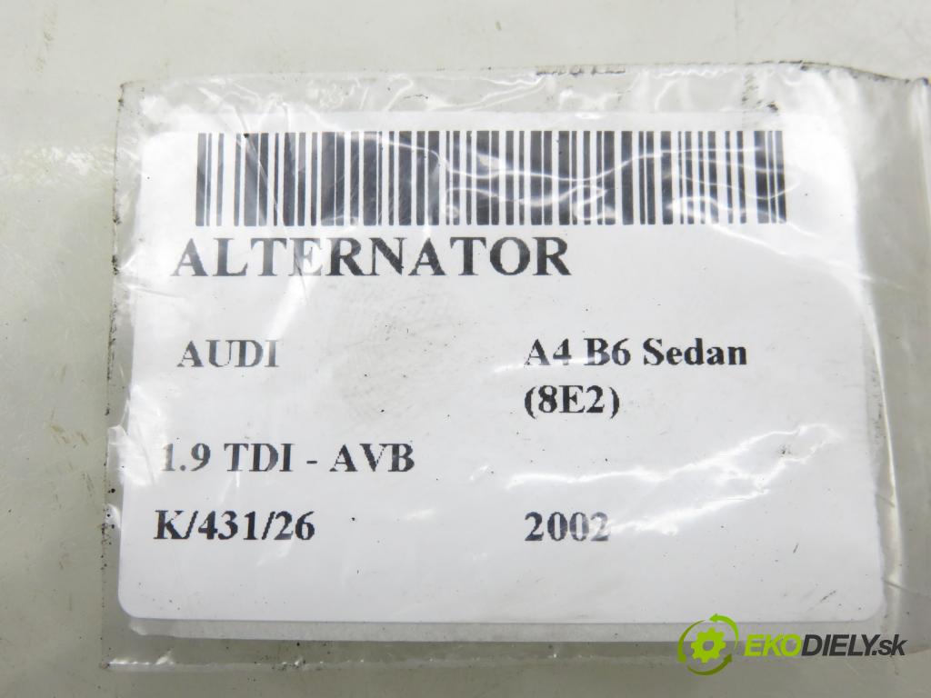 AUDI A4 (8E2, B6) SEDAN 2002 74,00 1.9 TDI PD 101 - AVB 1896,00 Alternátor 028903029T (Alternátor)
