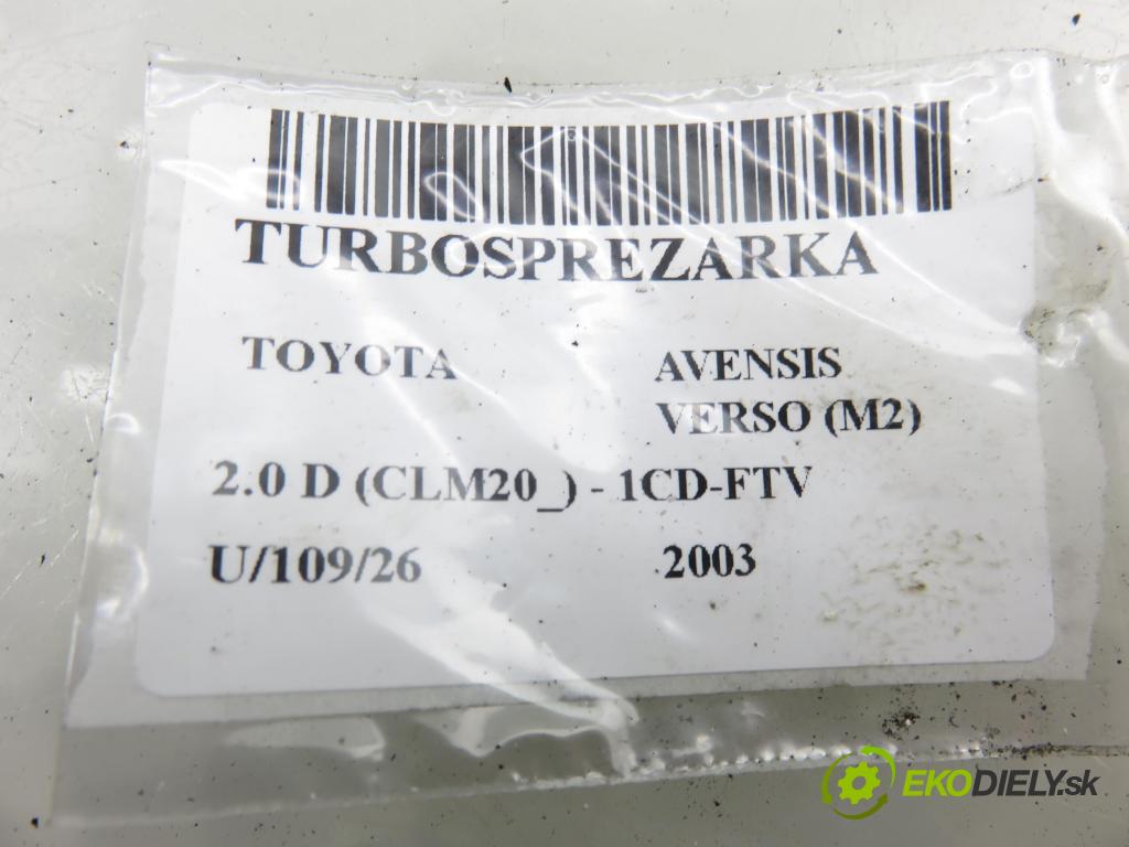 TOYOTA AVENSIS VERSO (_M2_) MINIVAN 2003 85,00 2.0 D (CLM20_) - 1CD-FTV 1995,00 Turbodúchadlo 1720127030 (Turbodúchadlo (kompletné))