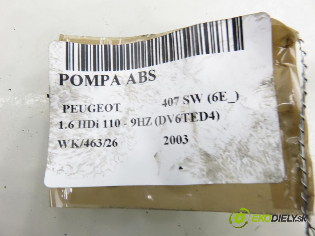 PEUGEOT 407 SW (6E_) KOMBI 2003 80,00 1.6 HDi 110 - 9HZ (DV6TED4) 1560,00 Pumpa ABS 9658028480 ; 15710601 ; S118676001L (Pumpa ABS)