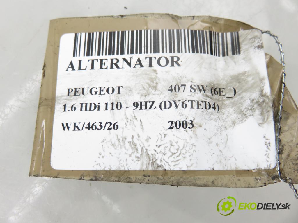 PEUGEOT 407 SW (6E_) KOMBI 2003 80,00 1.6 HDi 110 - 9HZ (DV6TED4) 1560,00 Alternátor 9646321780 (Alternátor)
