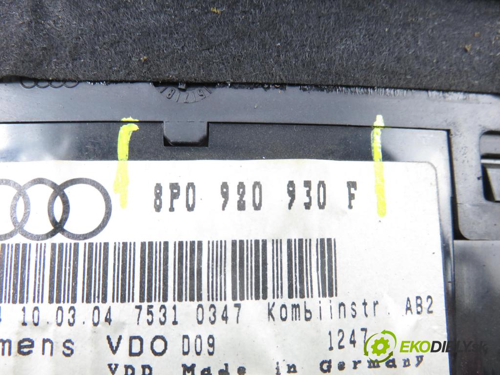 AUDI A3 (8P1) HB 2003 77,00 1.9 TDI PD 105 - BKC 1896,00 Prístrojovka elektrický 8P0920930F