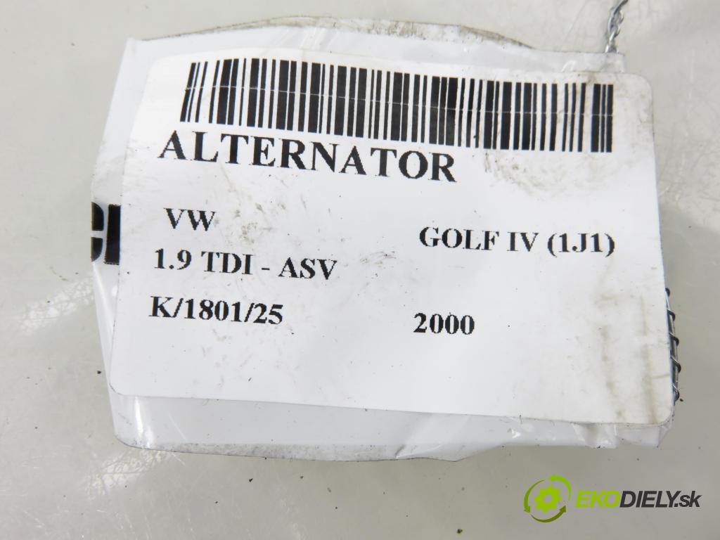 VW GOLF IV (1J1) HB 2000 81,00 1.9 TDI 110 - ASV 1896,00 Alternátor 074903025K ; 0124325004 (Alternátor)