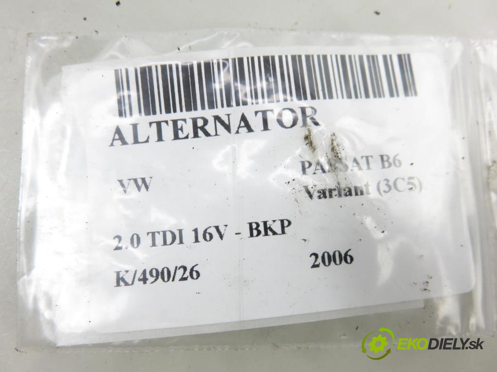 VW PASSAT B6 Variant (3C5) KOMBI 2006 103,00 2.0 TDI 16V - BKP 1968,00 Alternátor 021903026L ; TG17C019 (Alternátor)