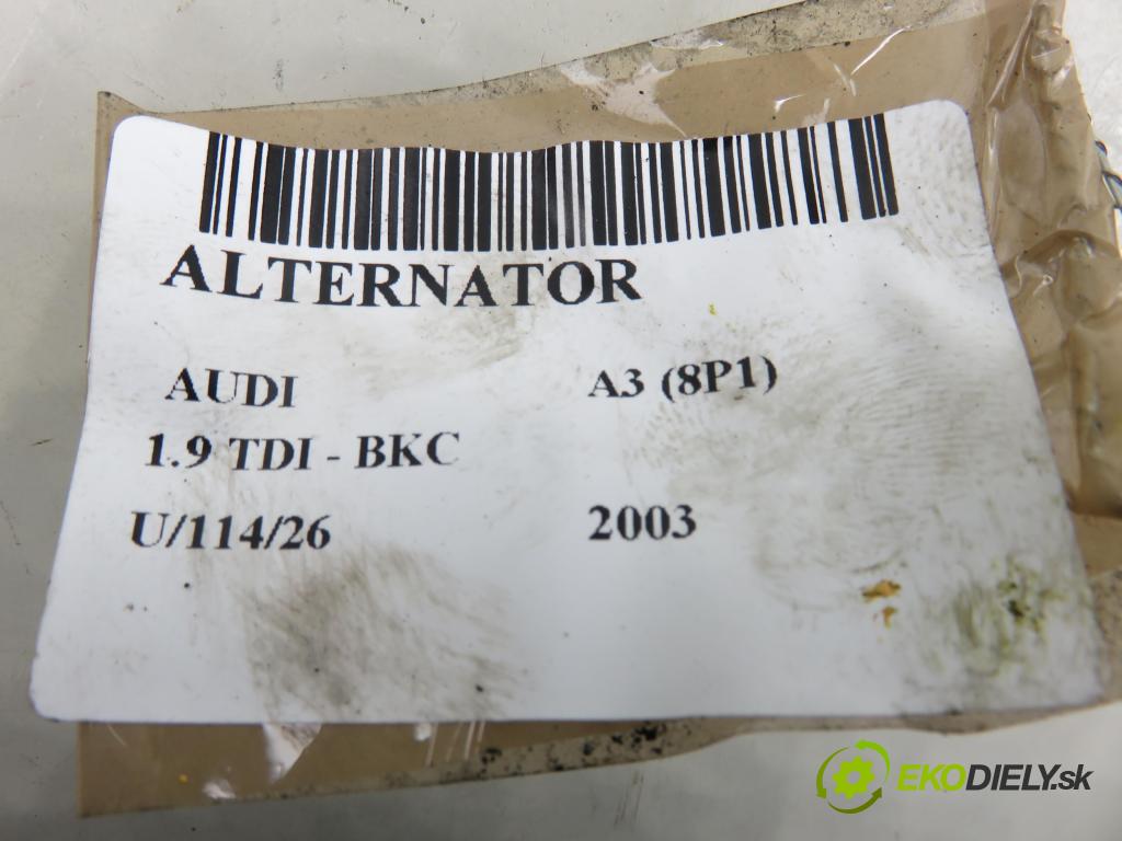 AUDI A3 (8P1) HB 2003 77,00 1.9 TDI PD 105 - BKC 1896,00 Alternátor 06F903023F ; 0124525091 (Alternátor)