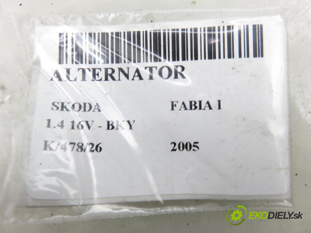 SKODA FABIA I (6Y2) HB 2005 55,00 1.4 16V - BKY 1390,00 Alternátor 037903025M ; 0124325013 (Alternátor)