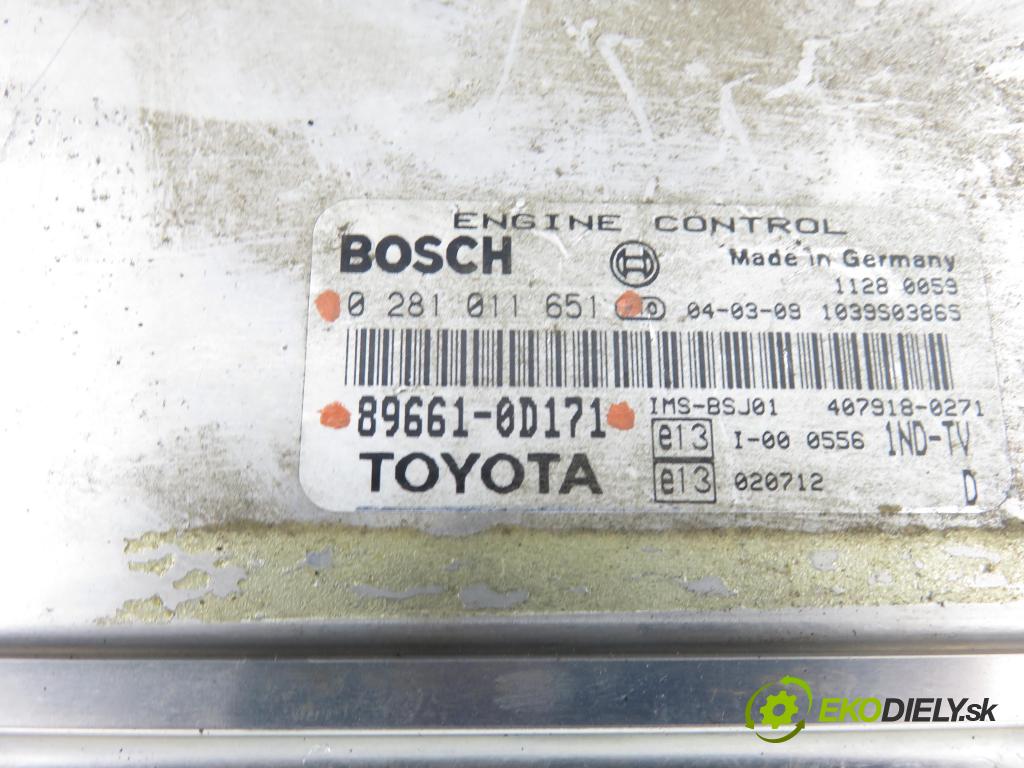 TOYOTA YARIS (_P1_) HB 2004 55,00 1.4 D-4D (NLP10_) - 1ND-TV 1364,00 Riadiaca jednotka Motor 0281011651 ; 896610D171