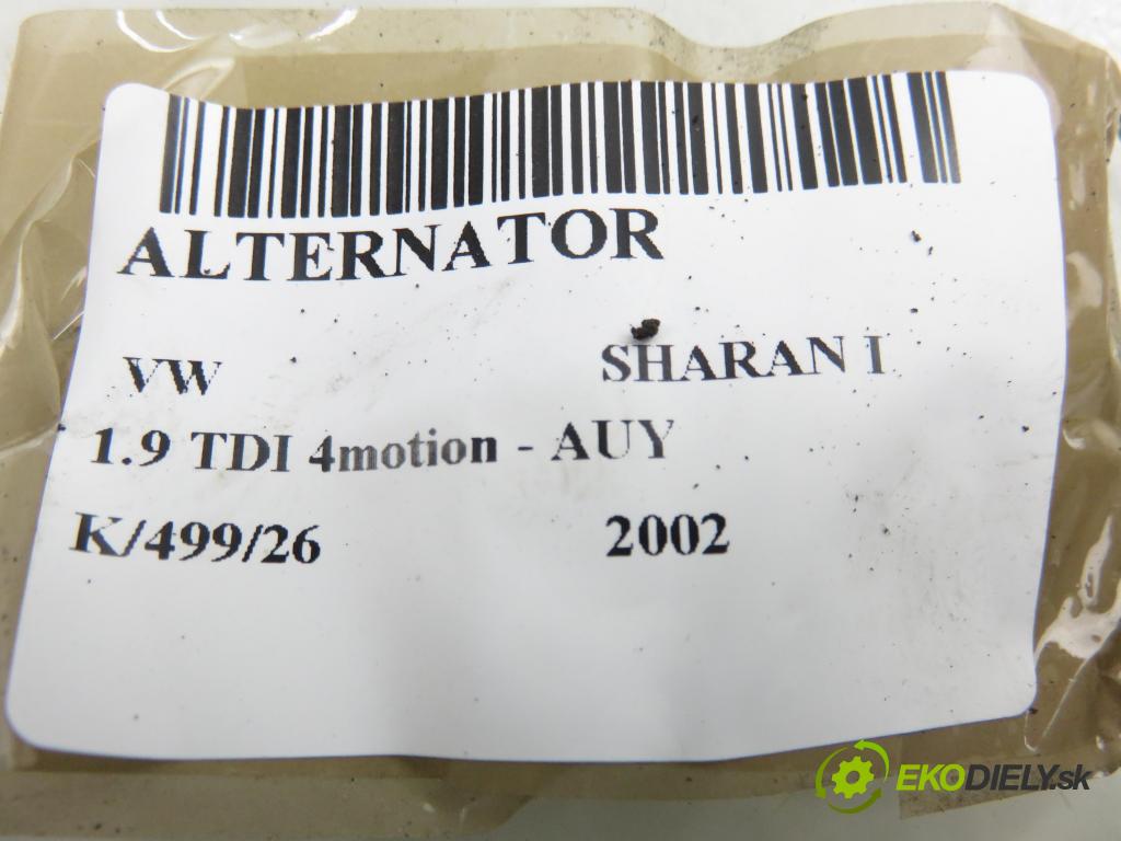 VW SHARAN (7M8, 7M9, 7M6) VAN 2002 85,00 1.9 TDI PD 115 4motion - AUY 1896,00 Alternátor 038903023L ; 0124325001 (Alternátor)