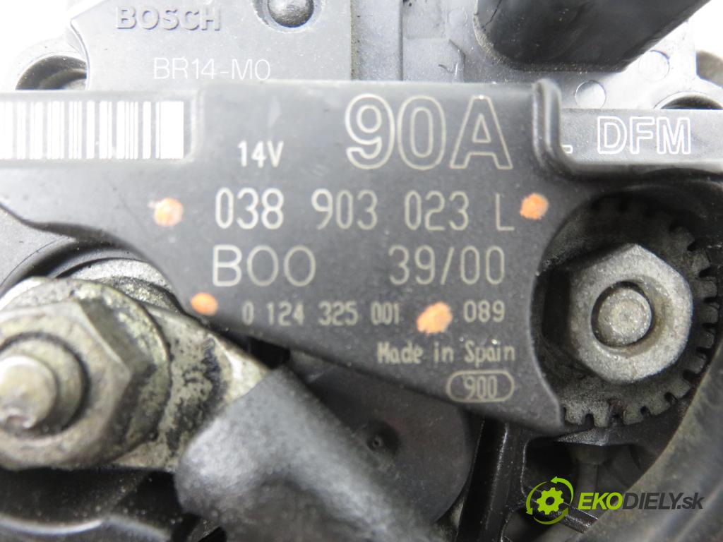 VW PASSAT B5 (3B2) SEDAN 1998 66,00 1.9 TDI 90 - AHU 1896,00 Alternátor 038903023L ; 0124325001 (Alternátor)
