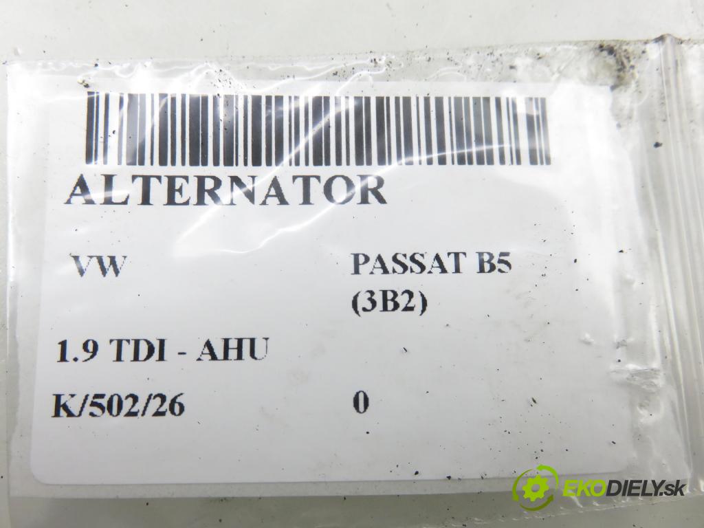 VW PASSAT B5 (3B2) SEDAN 1998 66,00 1.9 TDI 90 - AHU 1896,00 Alternátor 038903023L ; 0124325001 (Alternátor)