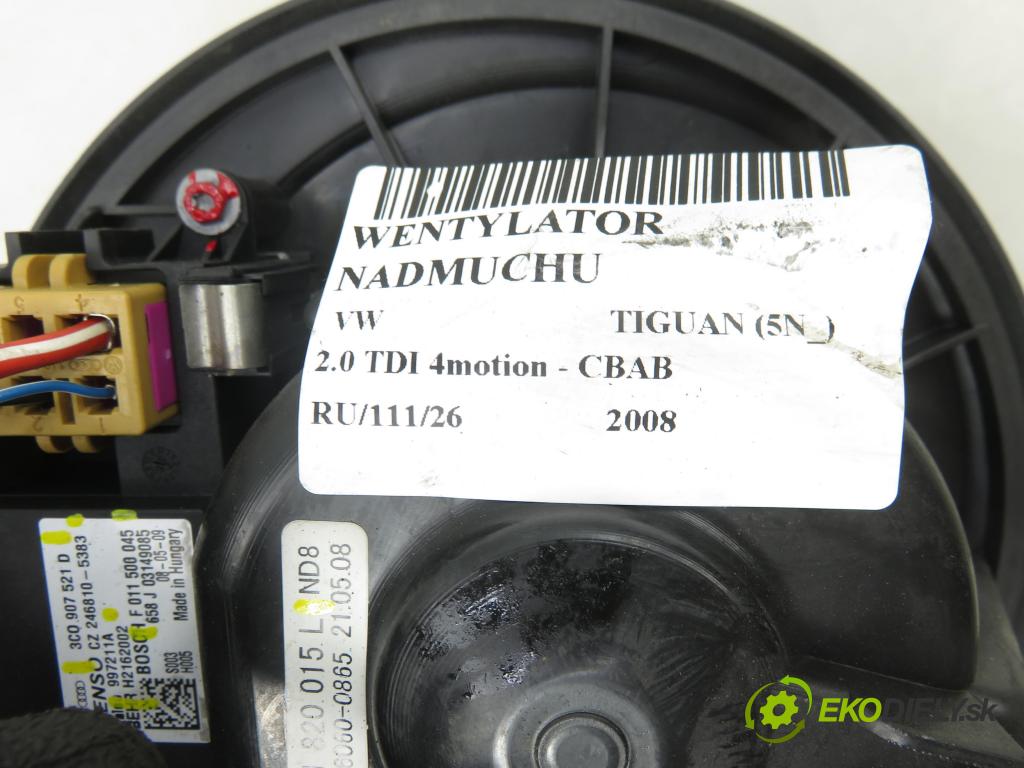 VW TIGUAN (5N_) SUV 2008 103,00 2.0 TDI 4motion - CBAB 1968,00 Ventilátor vetráku 3C1820015L ; 3C0907521D ; 997211A