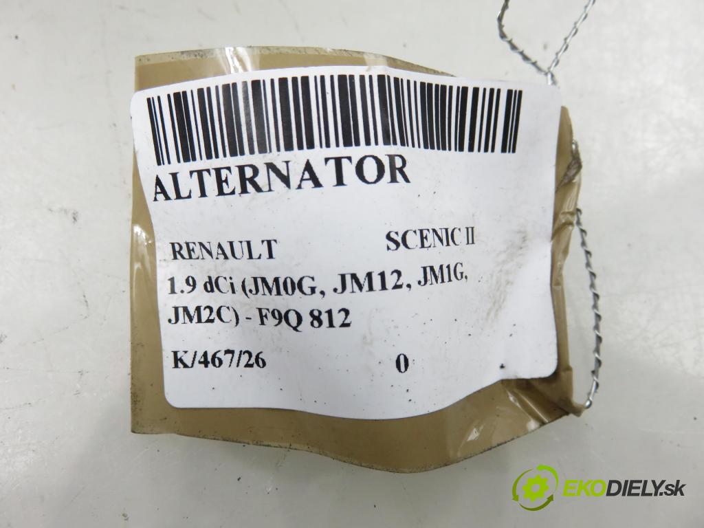 RENAULT SCENIC II (JM0/1_) MINIVAN 2003 88,00 1.9 dCi 120 - F9Q 812 1870,00 Alternátor 8200290215 (Alternátor)