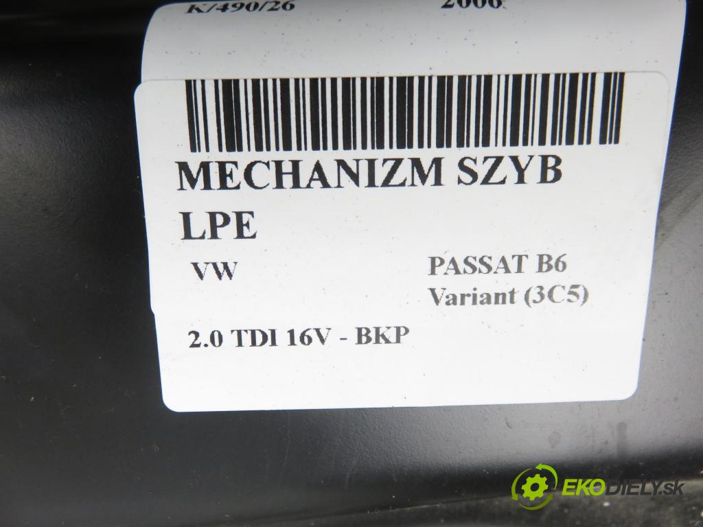 VW PASSAT B6 Variant (3C5) KOMBI 2006 103,00 2.0 TDI 16V - BKP 1968,00 Mechanizmus okien 1K0959701Q ; 1K0959793M ; 3C1837755L