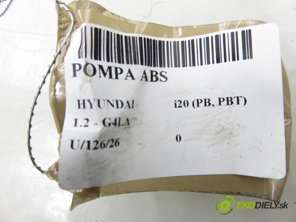 HYUNDAI i20 (PB, PBT) HB 2009 57,00 1.2 - G4LA 1248,00 Pumpa ABS 0265950980 ; 0265238004 ; 589101J200 (Pumpa ABS)