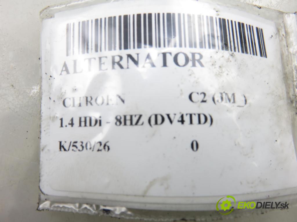 CITROEN C2 (JM_) HB 2006 50,00 1.4 HDi 68 8V - 8HZ 1398,00 Alternátor 9646321780 (Alternátor)