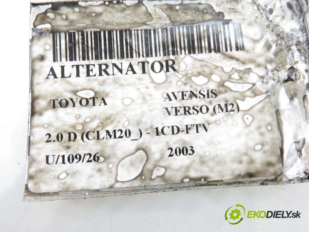 TOYOTA AVENSIS VERSO (_M2_) MINIVAN 2003 85,00 2.0 D (CLM20_) - 1CD-FTV 1995,00 Alternátor 2706027040 (Alternátor)