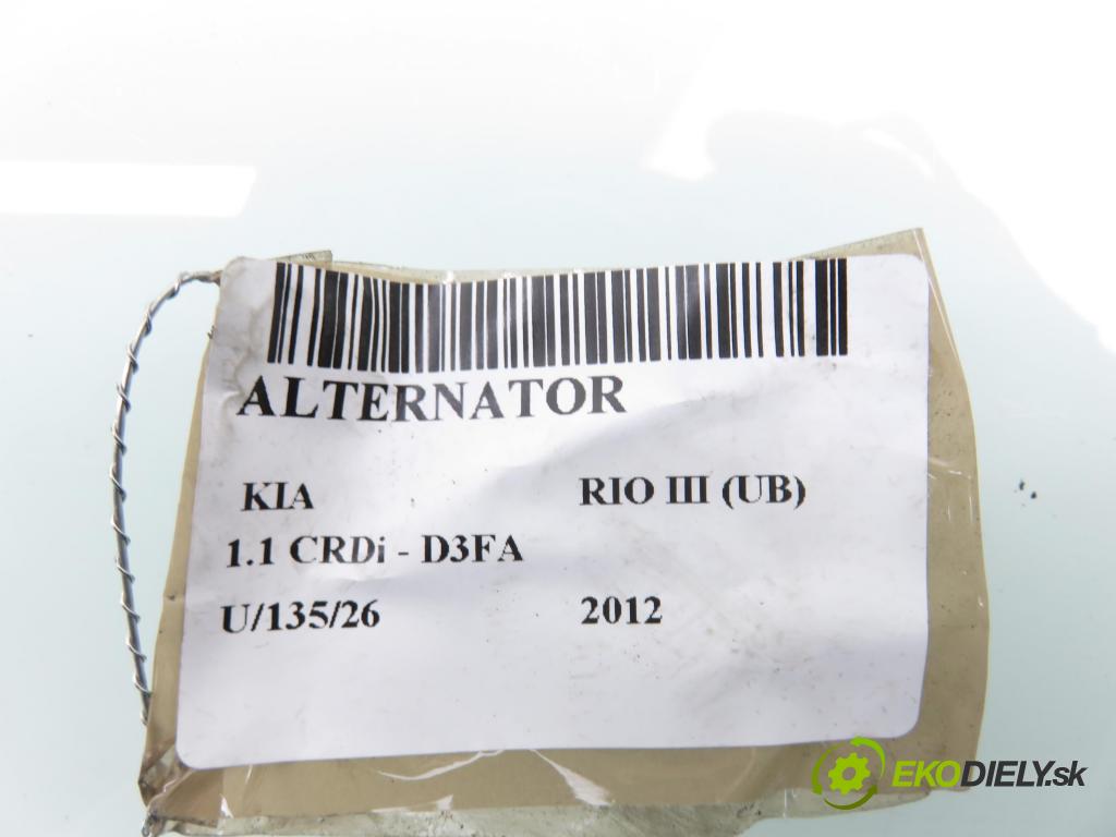 KIA RIO III (UB) HB 2012 55,00 1.1 CRDi - D3FA 1120,00 Alternátor 373002A850 ; 2611067 (Alternátor)