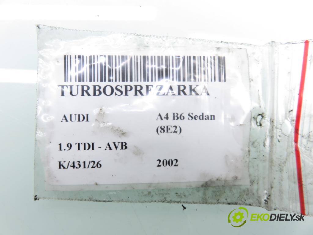 AUDI A4 (8E2, B6) SEDAN 2002 74,00 1.9 TDI PD 101 - AVB 1896,00 Turbodúchadlo 038145702L (Turbodúchadlo (kompletné))
