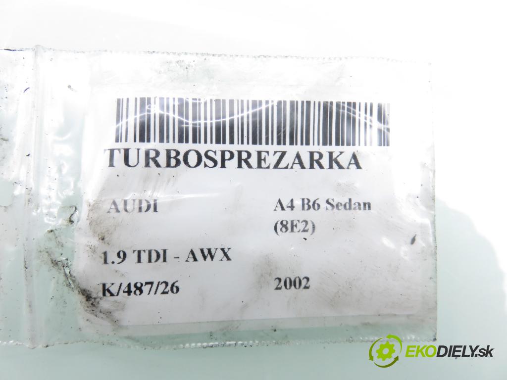 AUDI A4 (8E2, B6) SEDAN 2002 96,00 1.9 TDI PD 130 - AWX 1896,00 Turbodúchadlo 038145702G (Turbodúchadlo (kompletné))