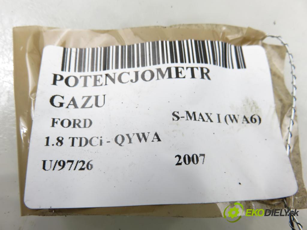 FORD S-MAX (WA6) MINIVAN 2007 92,00 1.8 TDCi 125 - QYWA 1753,00 potenciometr plynového pedálu 6G929F836JC ; 6PV00922010 (Potenciometr plynového pedálu)