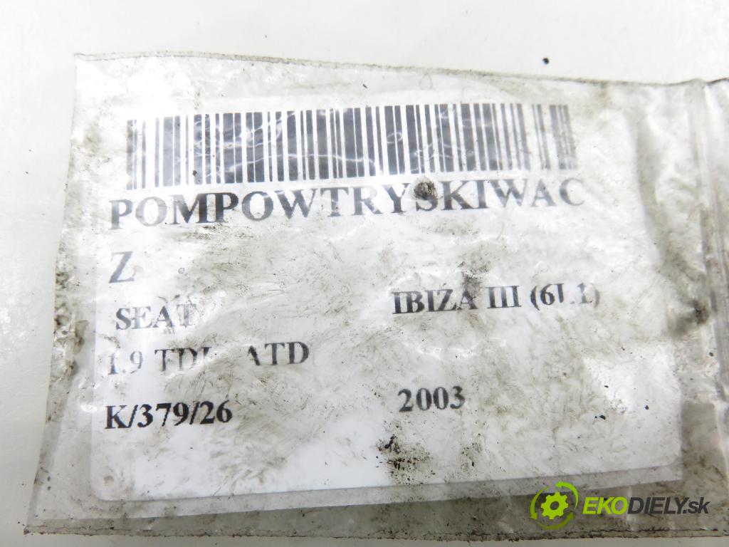 SEAT IBIZA III (6L1) HB 2003 74,00 1.9 TDI - ATD 1896,00 Vstrekovač 038130073AJ ; 0414720037 (Vstrekovač paliva)