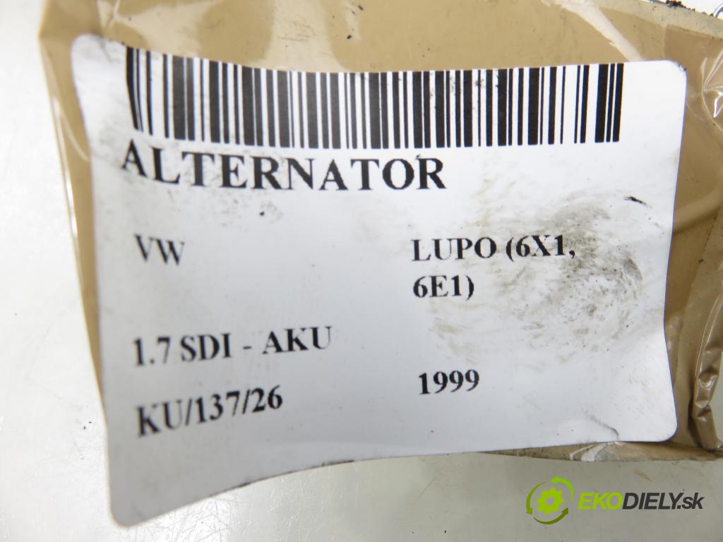 VW LUPO (6X1, 6E1) HB 1999 44,00 1.7 SDI - AKU 1716,00 Alternátor 0123325006 ; 028903028P (Alternátor)