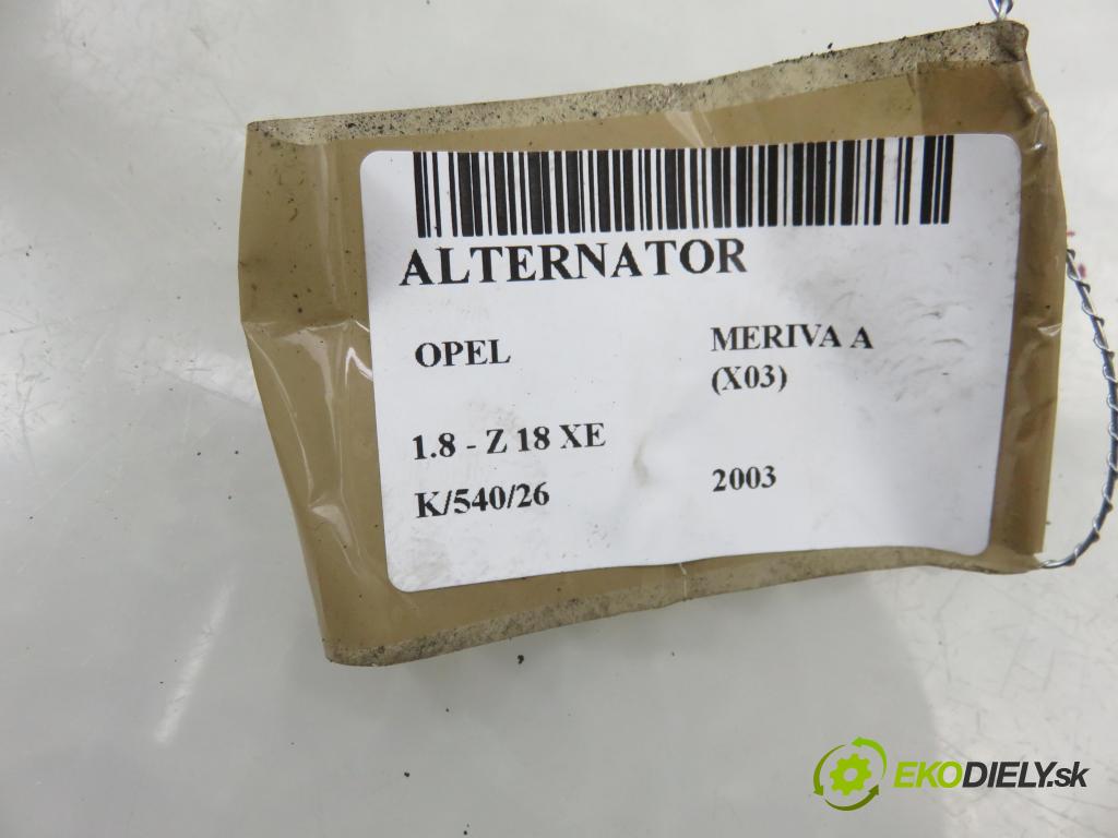 OPEL MERIVA A nadwozie wielkoprzestrzenne (MPV) (X03) MINIVAN 2003 92,00 1.8 - Z 18 XE 1796,00 Alternátor 0124425009 ; 13147093 (Alternátor)