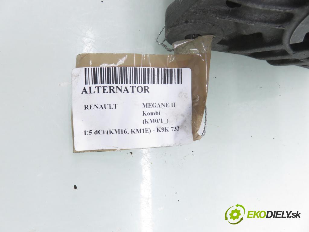 RENAULT MEGANE II Kombi (KM0/1_) KOMBI 2006 78,00 1.5 dCi 106 - K9K 732 1461,00 Alternátor  (Alternátor)