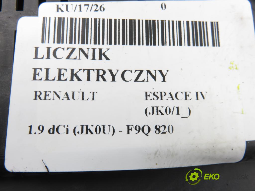 RENAULT ESPACE IV (JK0/1_) VAN 2005 85,00 1.9 dCi 116 - F9Q 820 1870,00 prístrojovka elektrický P8200322052G