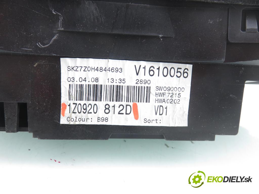 SKODA OCTAVIA II (1Z3) LIFTBACK 2008 77,00 1.9 TDI - BXE 1896,00 Prístrojovka elektrický 1Z0920812D