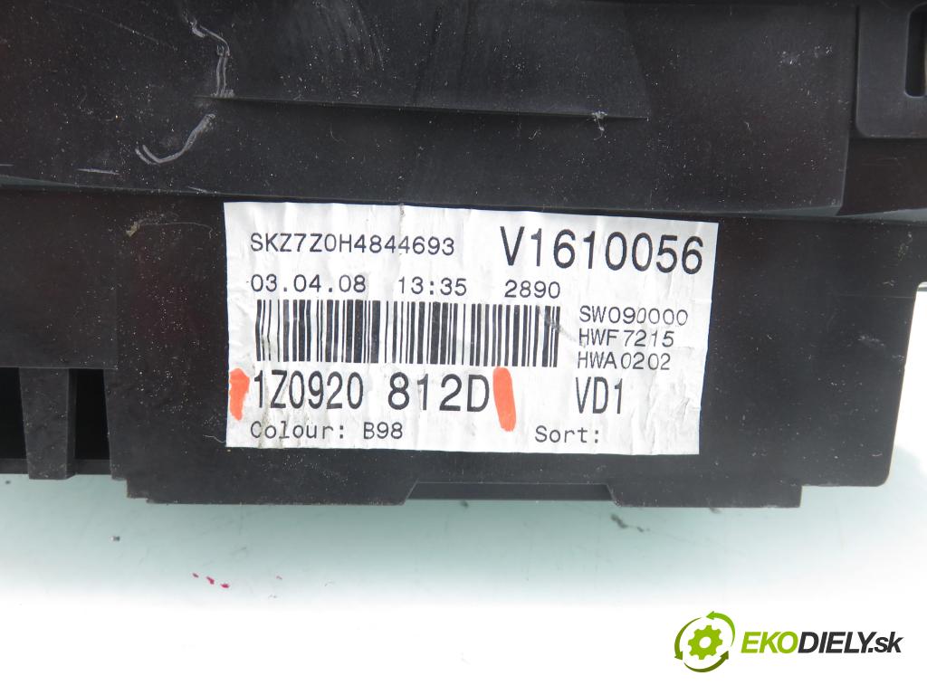 SKODA OCTAVIA II (1Z3) LIFTBACK 2008 77,00 1.9 TDI - BXE 1896,00 Prístrojovka elektrický 1Z0920812D