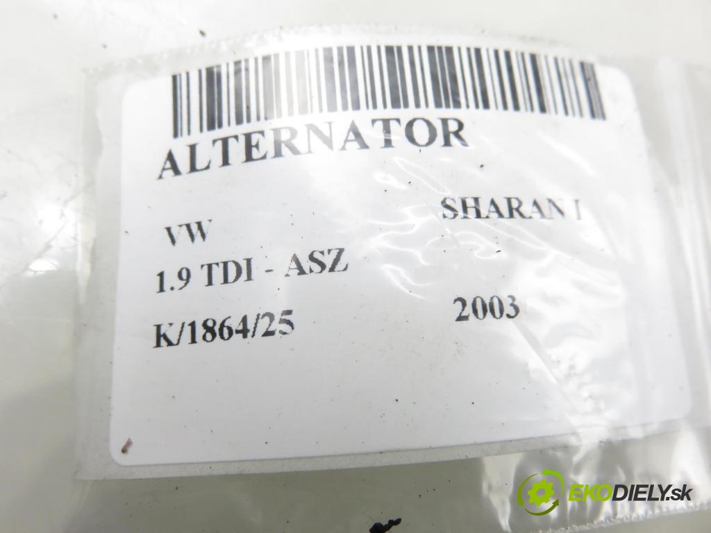 VW SHARAN (7M8, 7M9, 7M6) VAN 2003 96,00 1.9 TDI PD 130 - ASZ 1896,00 Alternátor 038903024A ; 0124325101 (Alternátor)
