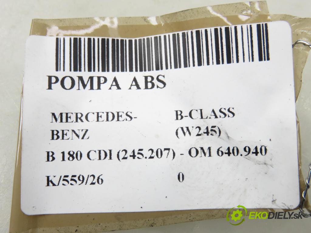 MERCEDES-BENZ KLASA B Sports Tourer (W245) HB 2007 80,00 B 180 CDI 109 - OM 640.940 1991,00 pumpa ABS 0265235496 ; A0064313812 ; 0265950618 (Pumpa ABS)