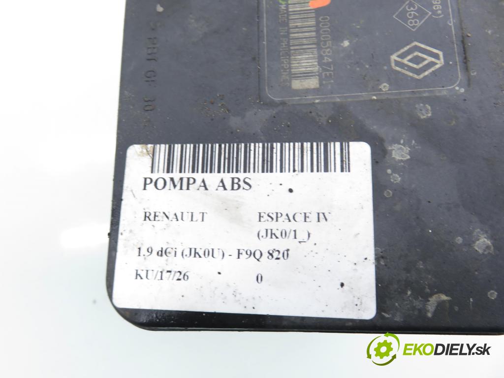 RENAULT ESPACE IV (JK0/1_) VAN 2005 85,00 1.9 dCi 116 - F9Q 820 1870,00 Pumpa ABS 10096014333 ; 8200159837E ; 10020601684 (Pumpa ABS)