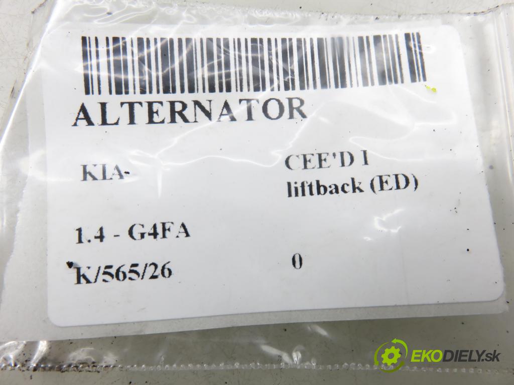 KIA CEE'D liftback (ED) HB 2008 80,00 1.4 16V 109 - G4FA 1396,00 Alternátor 373002B101 ; 2655447 (Alternátor)