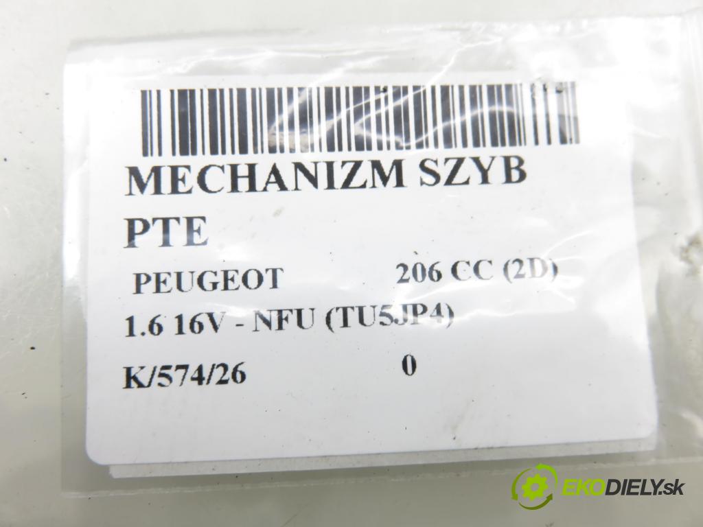 PEUGEOT 206 CC (2D) CABRIO 2006 80,00 1.6 16V - NFU 1587,00 Mechanizmus okien PTE 9636597280 ; 9636597280D