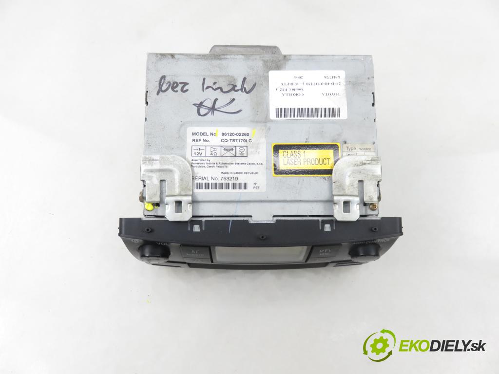 TOYOTA COROLLA kombi (_E12_) KOMBI 2004 66,00 2.0 D-4D (CDE120_) - 1CD-FTV 1995,00 RADIO CD 8612002260