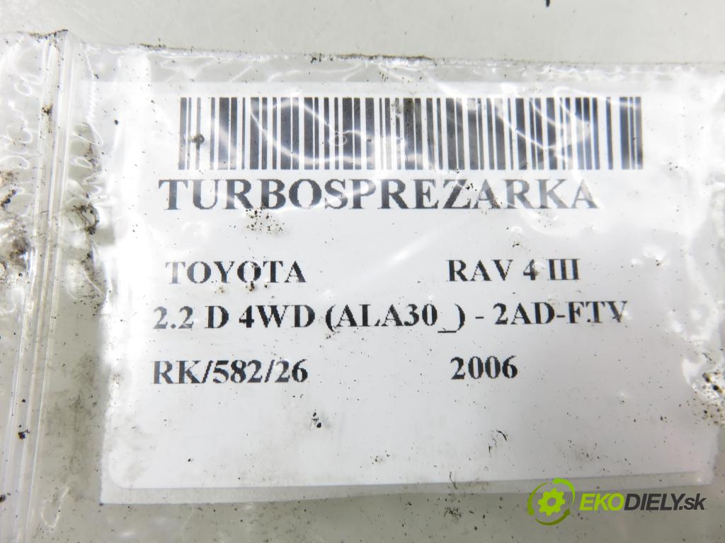 TOYOTA RAV 4 III (_A3_) SUV 2006 100,00 2.2 D 4WD (ALA30_) 136 - 2AD-FTV 2231,00 Turbodúchadlo 1720126020 (Turbodúchadlo (kompletné))
