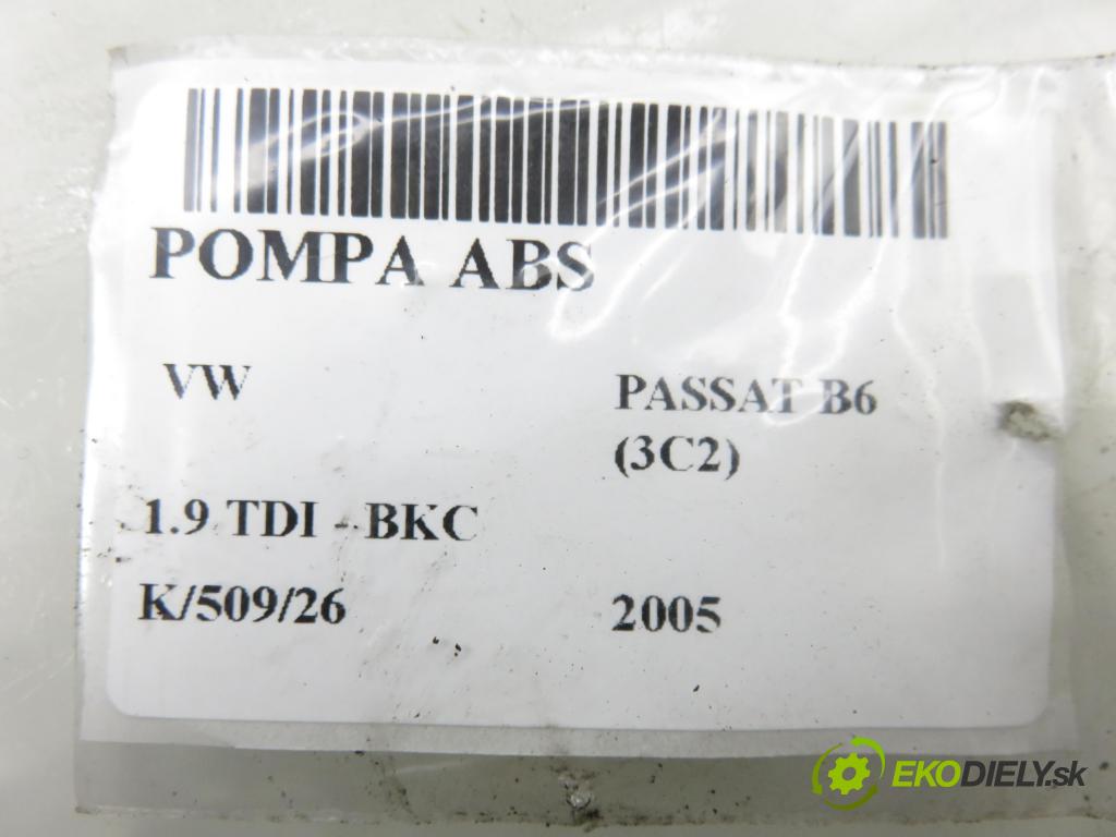 VW PASSAT B6 (3C2) SEDAN 2005 77,00 1.9 TDI PD 105 - BKC 1896,00 Pumpa ABS 3C0614095M ; 15747702 ; 15747502B (Pumpa ABS)