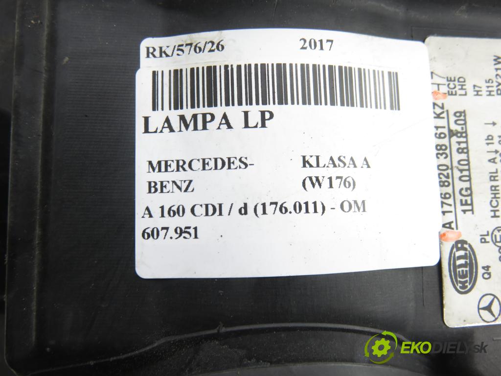 MERCEDES-BENZ KLASA A (W176) HB 2017 66,00 A 160 CDI / d (176.011) 90 - OM 607.951 1461,00 Svetlo LP A1768203861KZ