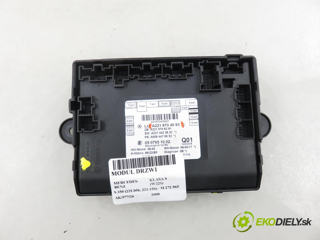 MERCEDES-BENZ KLASA S (W221) SEDAN 2008 200,00 S 350 (221.056, 221.156) - M 272.965 3498,00 MODUL Dvere A2218704093