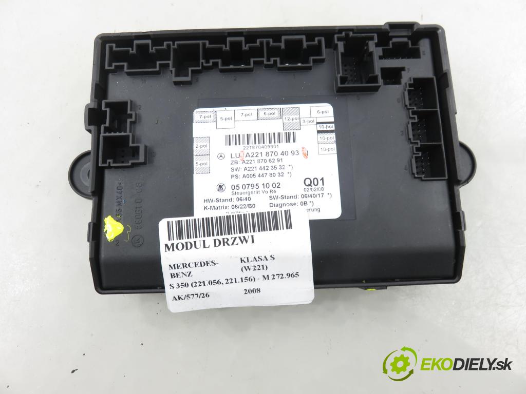 MERCEDES-BENZ KLASA S (W221) SEDAN 2008 200,00 S 350 (221.056, 221.156) - M 272.965 3498,00 MODUL Dvere A2218704793