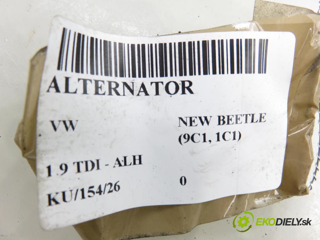 VW NEW BEETLE (9C1, 1C1) HB 2001 66,00 1.9 TDI 90 - ALH 1896,00 Alternátor 038903023L ; 0124325001 (Alternátor)