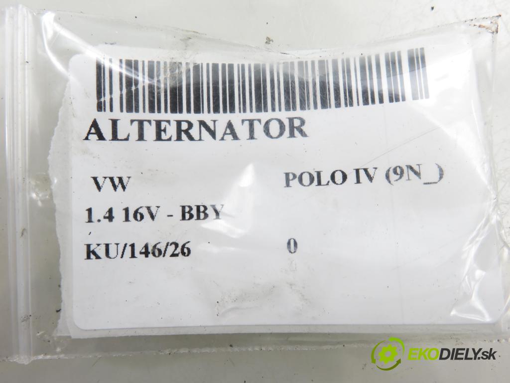 VW POLO (9N_) HB 2002 55,00 1.4 16V 75 - BBY 1390,00 Alternátor 038903018RX (Alternátor)