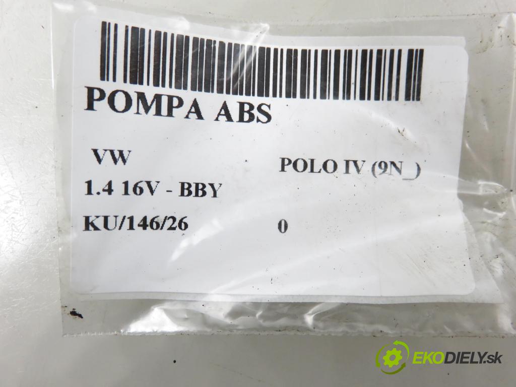VW POLO (9N_) HB 2002 55,00 1.4 16V 75 - BBY 1390,00 Pumpa ABS 036133062N ; 10096003323 ; 6Q0614117H (Pumpa ABS)