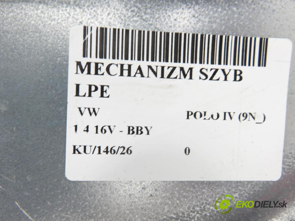 VW POLO (9N_) HB 2002 55,00 1.4 16V 75 - BBY 1390,00 Mechanizmus okien 6Q2959802A ; 400645D