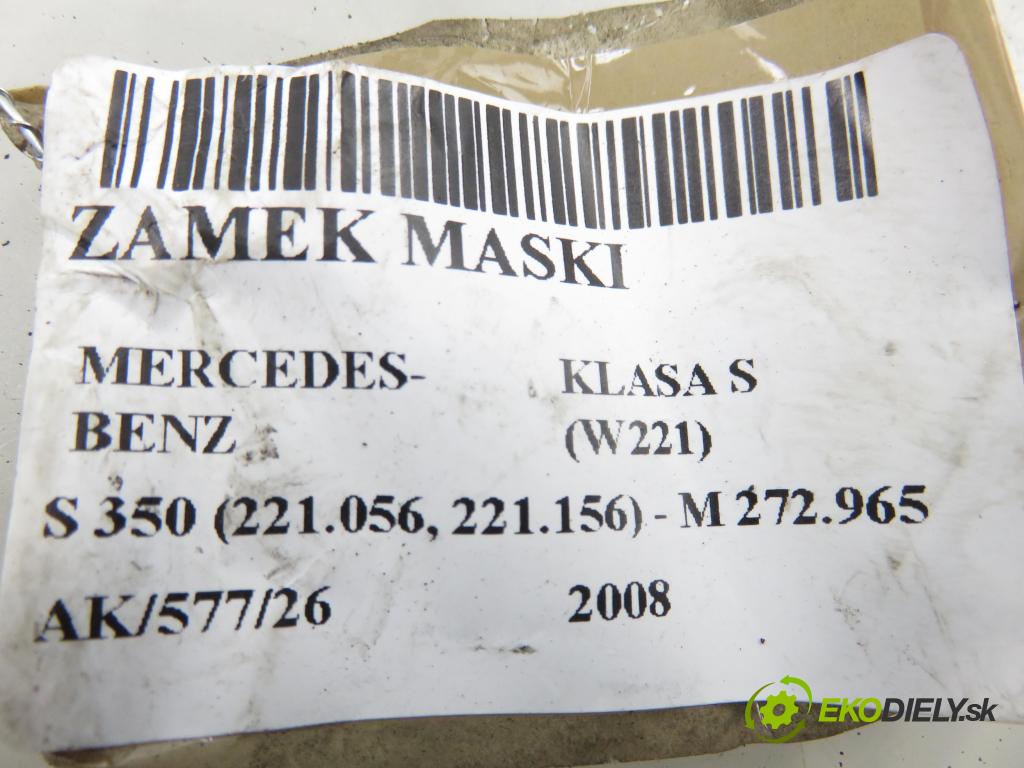 MERCEDES-BENZ KLASA S (W221) SEDAN 2008 200,00 S 350 (221.056, 221.156) - M 272.965 3498,00 zámok kapoty 2218210051 ; 2218800160