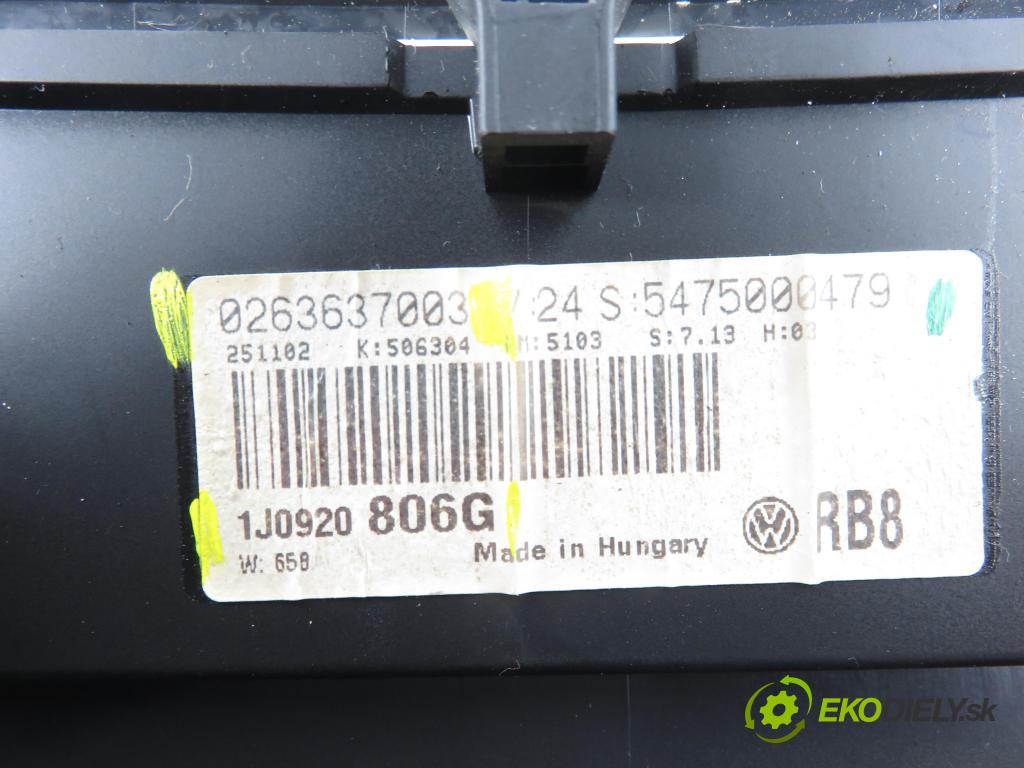 VW GOLF IV (1J1) HB 2003 74,00 1.9 TDI PD 101 - AXR 1896,00 Prístrojovka elektrický 1J0920806G ; 0263637003