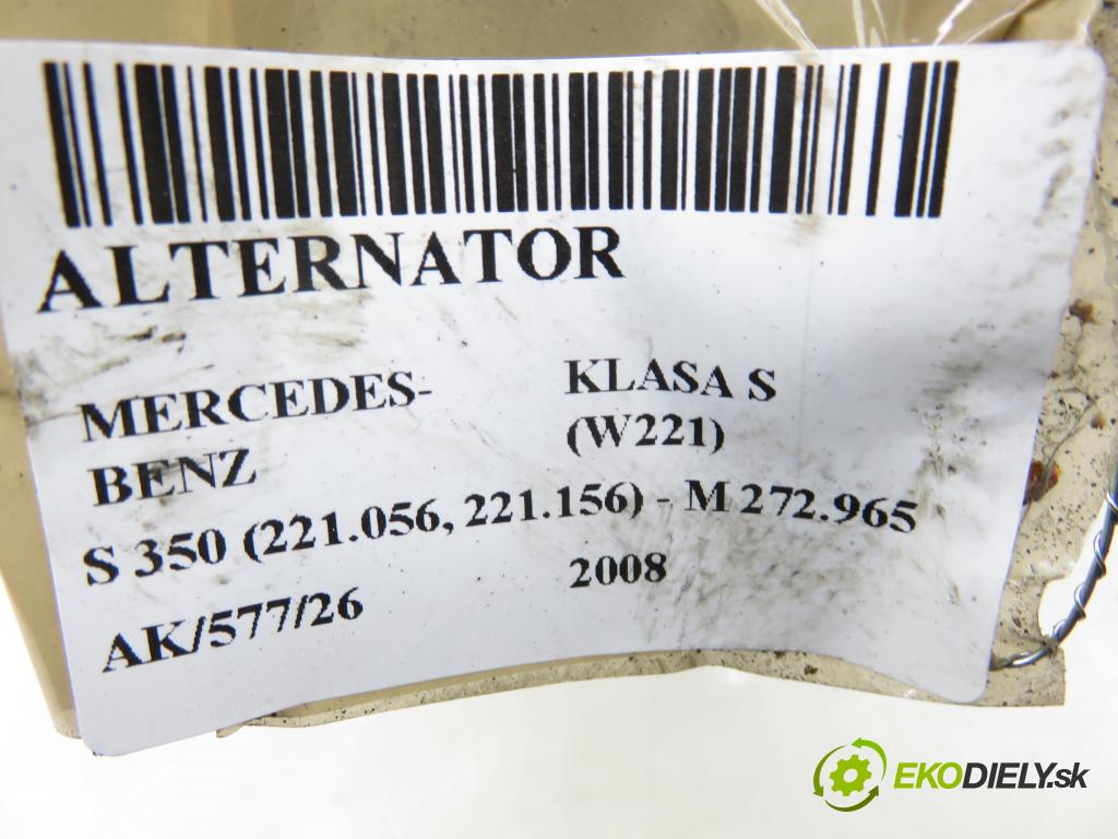 MERCEDES-BENZ KLASA S (W221) SEDAN 2008 200,00 S 350 (221.056, 221.156) - M 272.965 3498,00 Alternátor 0131545602 ; 0121715014 (Alternátor)