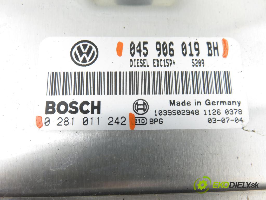 VW POLO (9N_) HB 2003 55,00 1.4 TDI - BAY 1422,00 Riadiaca jednotka Motor 0281011242 ; 045906019BH