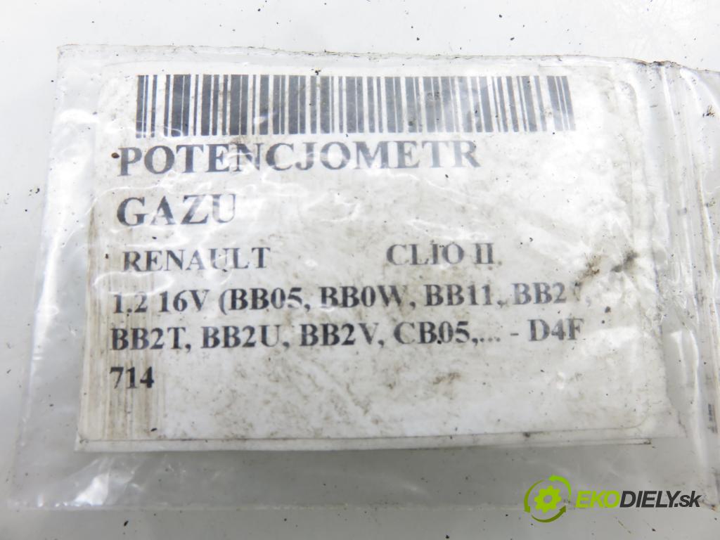 RENAULT CLIO II (BB_, CB_) HB 2002 55,00 1.2 16V (BB05, BB0W, BB11, BB27, BB2T, BB2U, BB2V, 1149,00 Potenciometer plynu 8200089851 (Potenciometer plynového pedálu)